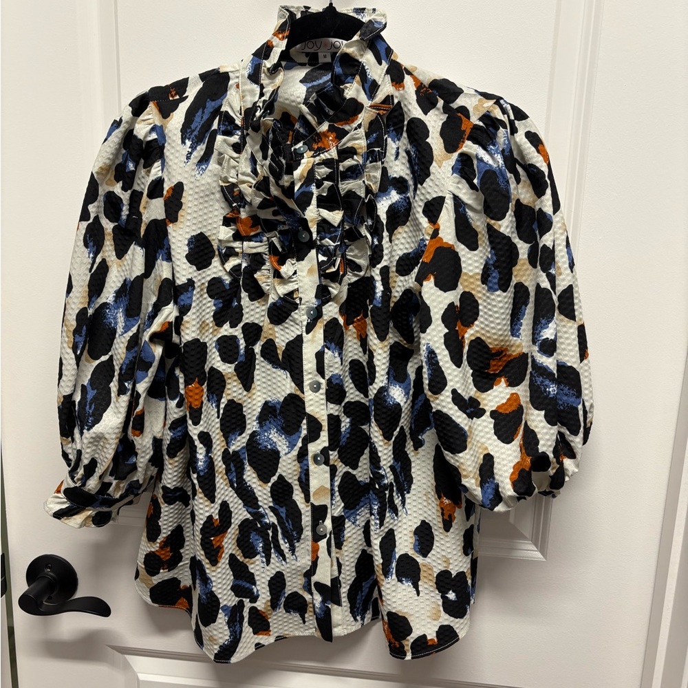 Lulubalou Multicolor Leopard Print Blouse, size Medium